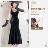 Dark goth halloween costume black dress long sexy witch costume