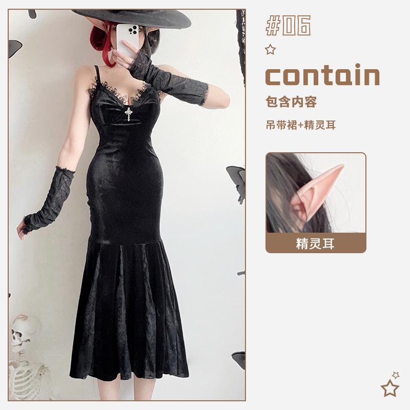 Dark goth halloween costume black dress long sexy witch costume