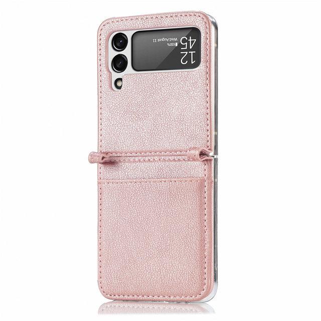 Luxury Card Holder Leather Coque Case For Samsung Galaxy Z Flip 4 5g Flip4 Flip3 Flip 3 Zflip4 Anti -Dust Cell Phone Accessories