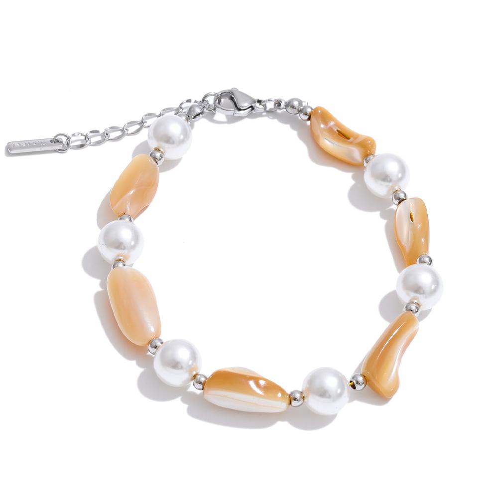 

Yhpup Fashion Handmade Jewelry Stainless Steel Resin Imitation Pearls Beads Chain Bracelet Bangle New Arrival Summer Accessories