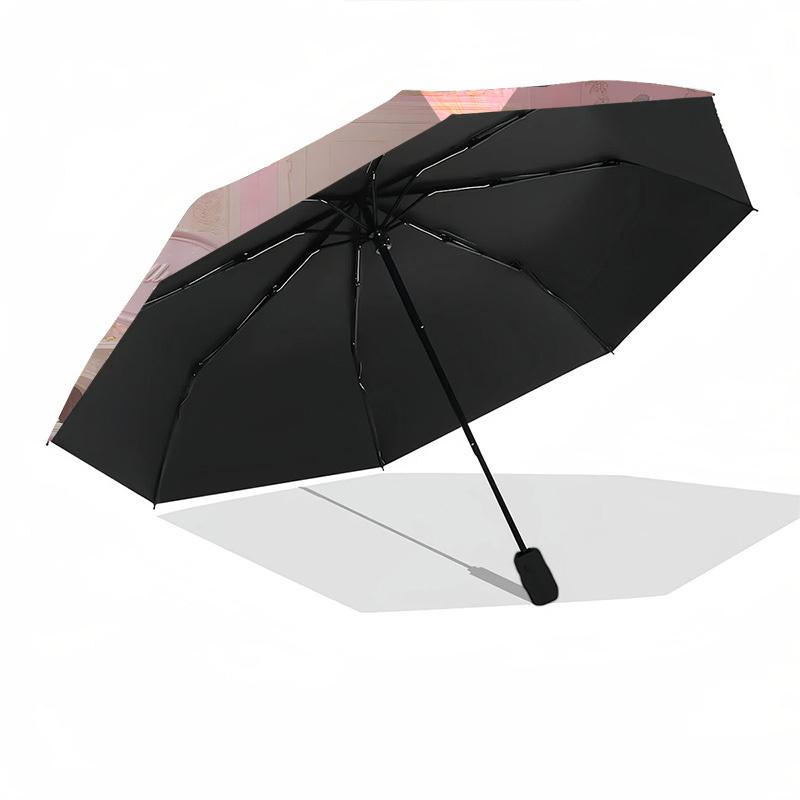 1pc Tea Party Automatic Folding Umbrella - Compact 8-Rib Design, Durable Plastic & Iron1037L