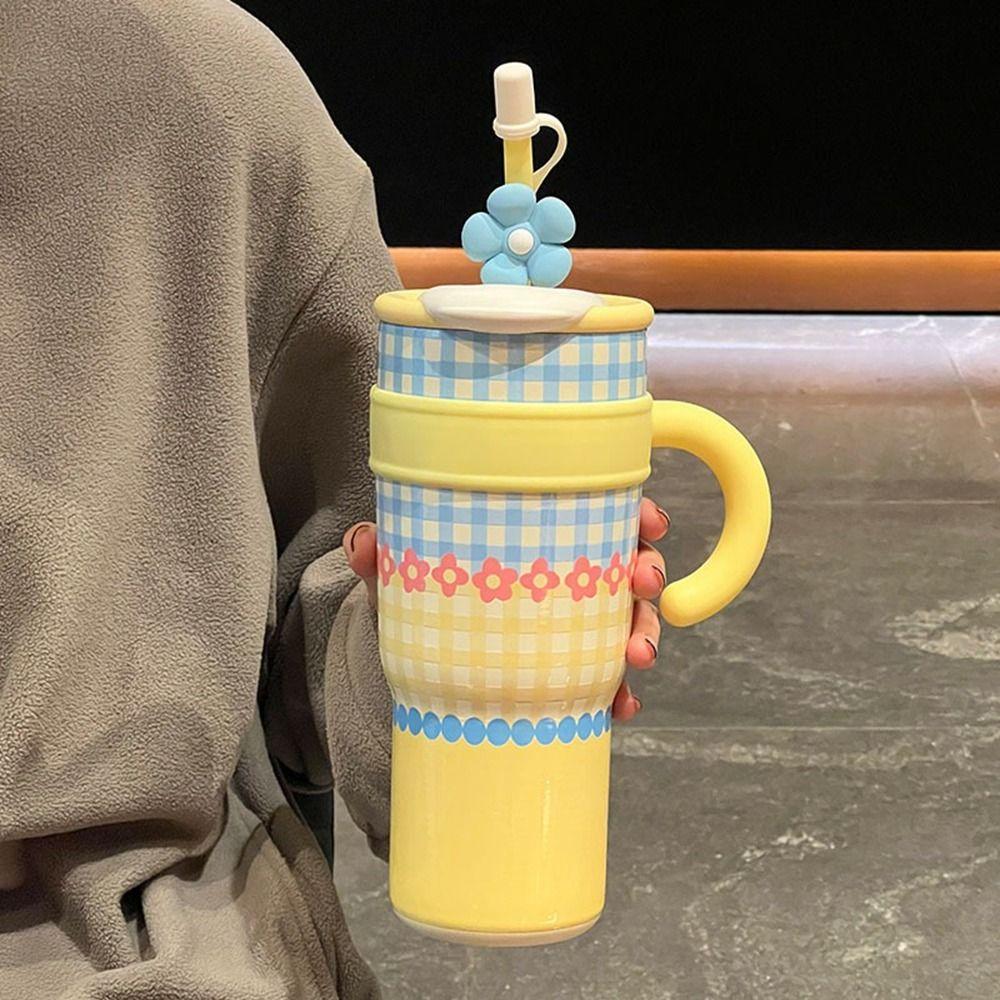 1200ml Thermos Water Bottle Stainless Steel Drinking Straw Cup Kawaii Thermos Cup  Travel