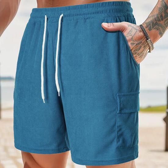 Summer Solid Color Lace Up Sports Five Quarter Shorts Men's Multi Pocket Shorts Casual Pants