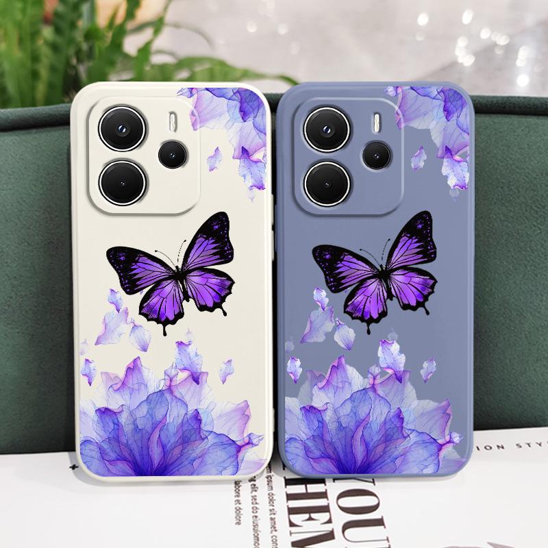 Purple Butterfly Phone Case For Xiaomi Redmi Note 14 13 12 12S 11 11S 10 10S Pro Plus 15 15C 14C 4G 5G Silicone Cover