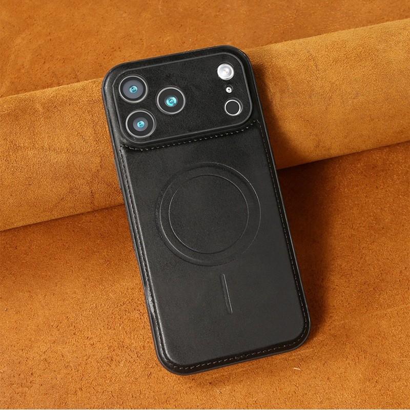 Retro Leather Magnetic Charging Case For iPhone 12 13 14 15 16 17 Pro Max Air 14 Plus Luxury Camera Protection Ultra Thin Cover