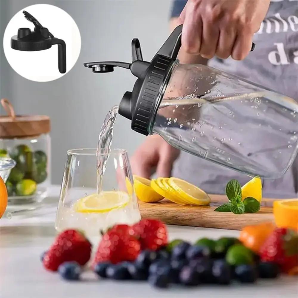 70mm/86mm Mason Jar Pour Spout Lid Leakproof with Handle Spout Lid Reusable Plastic Seal Bottle Cover for Wide Mouth Jar