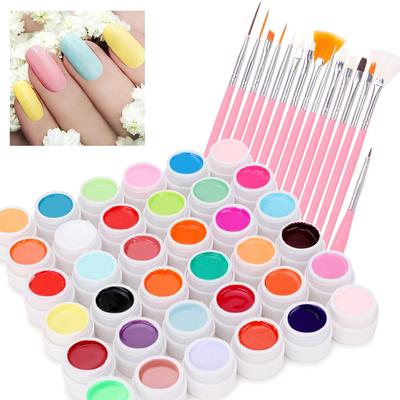36 Colors Nail Art Gel Paint Kit, Nail Art UV Gel Set with 15Pcs Painting Drawing Nail Brushes