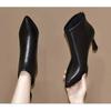 Fall/Winter New Women'S Genuine Leather Ankle Boots - Black Patent Pointed-Toe Stiletto Heel Booties With Rear Zipper