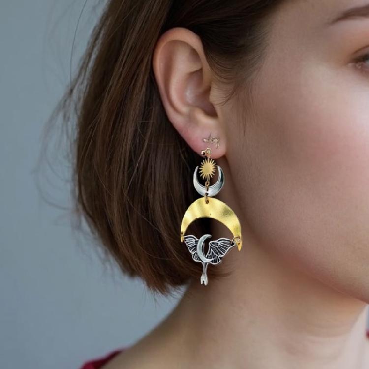 Moon Earrings Unique Alloy Earrings Handmade Moon Jewelry Fashion Statement Earrings Suitable for Parties or Daily Wear