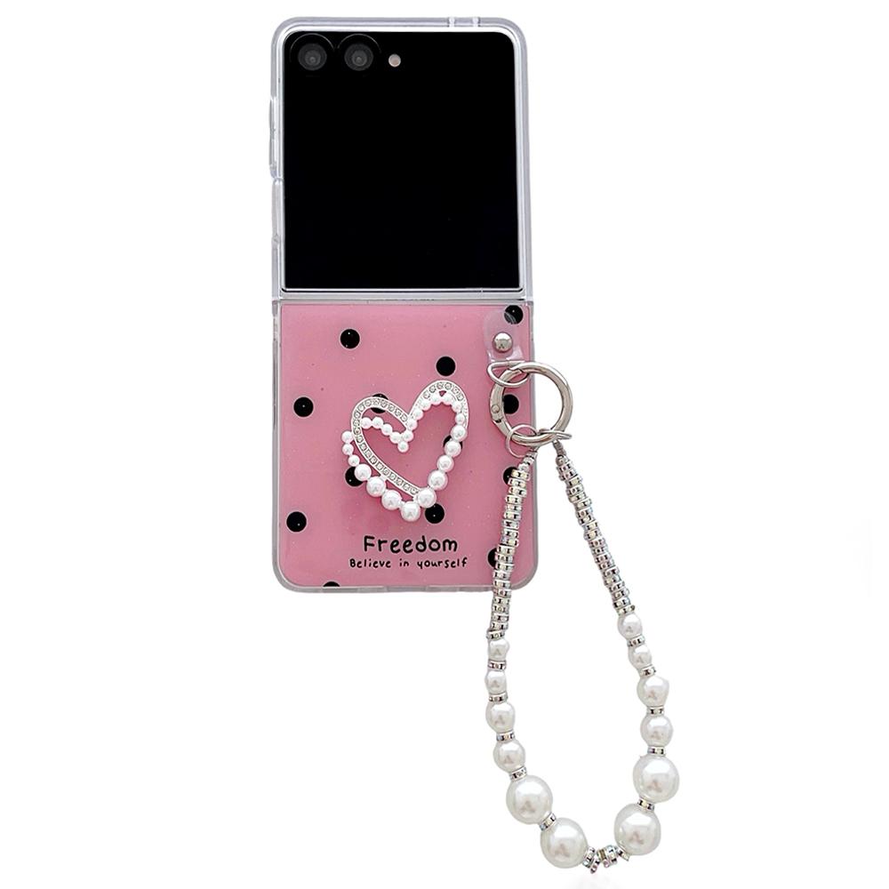 For Samsung Galaxy Z Flip7 5G Case Glitter DIY Heart Charm Phone Cover with Wrist Strap