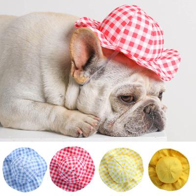 Pet Cap Plaid Pattern Sun Protection Breathable Fashion Pet Fisherman Hat Headwear for