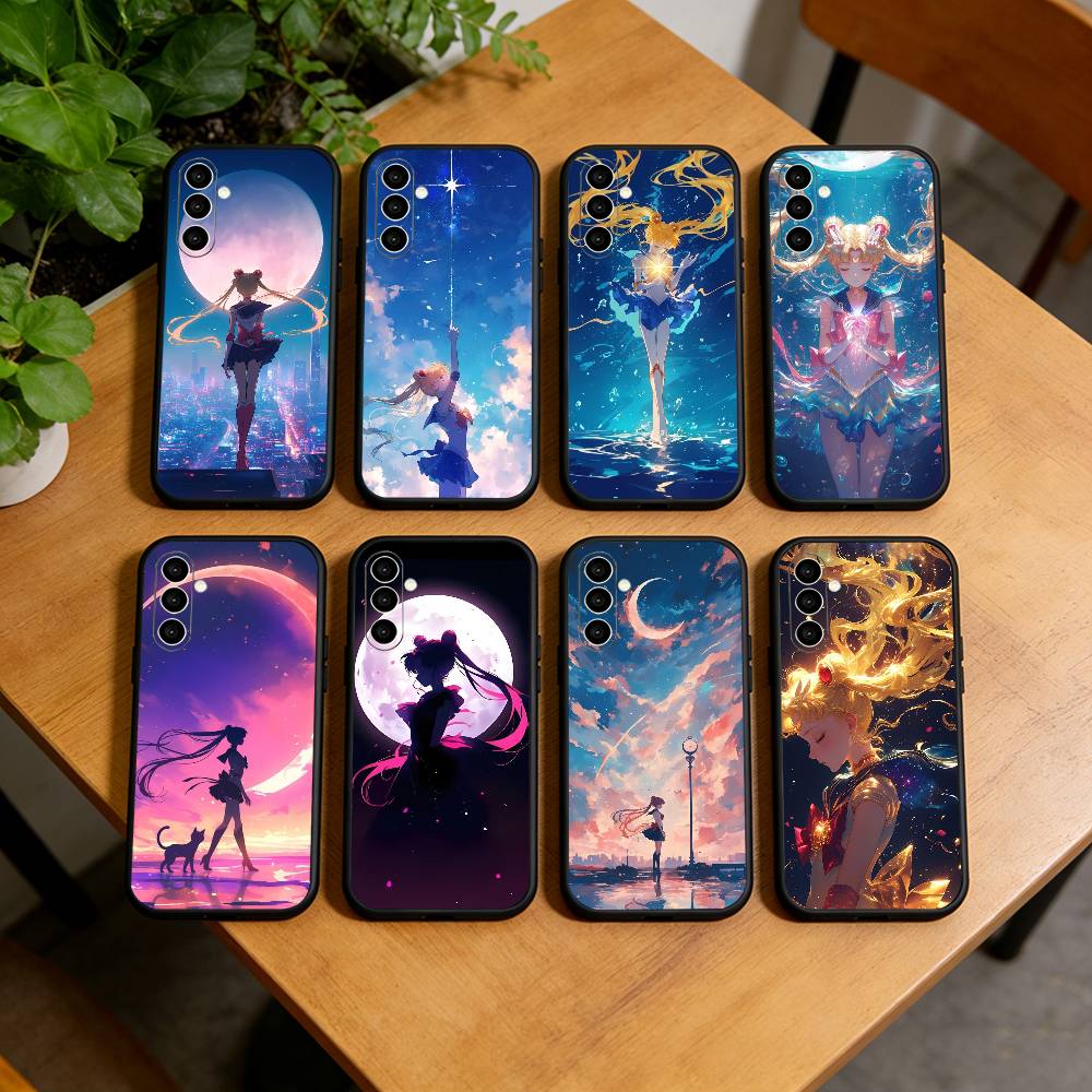 S-Sailor M-Moon K-Kawaii Anime Phone Case For Samsung Galaxy A73,A72,A71,A70,A53,A52,A51,Others Soft Black Cover