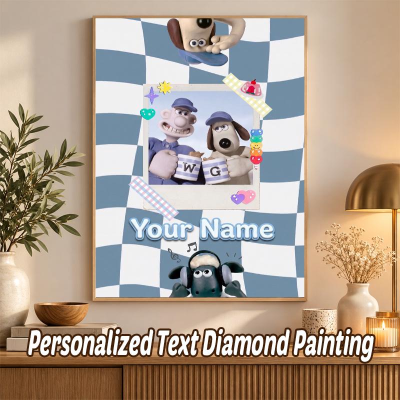 Wallace & Gromit Custom Name Text 5D Diamond Painting Kit DIY Full Drill Diamond Art Decoration