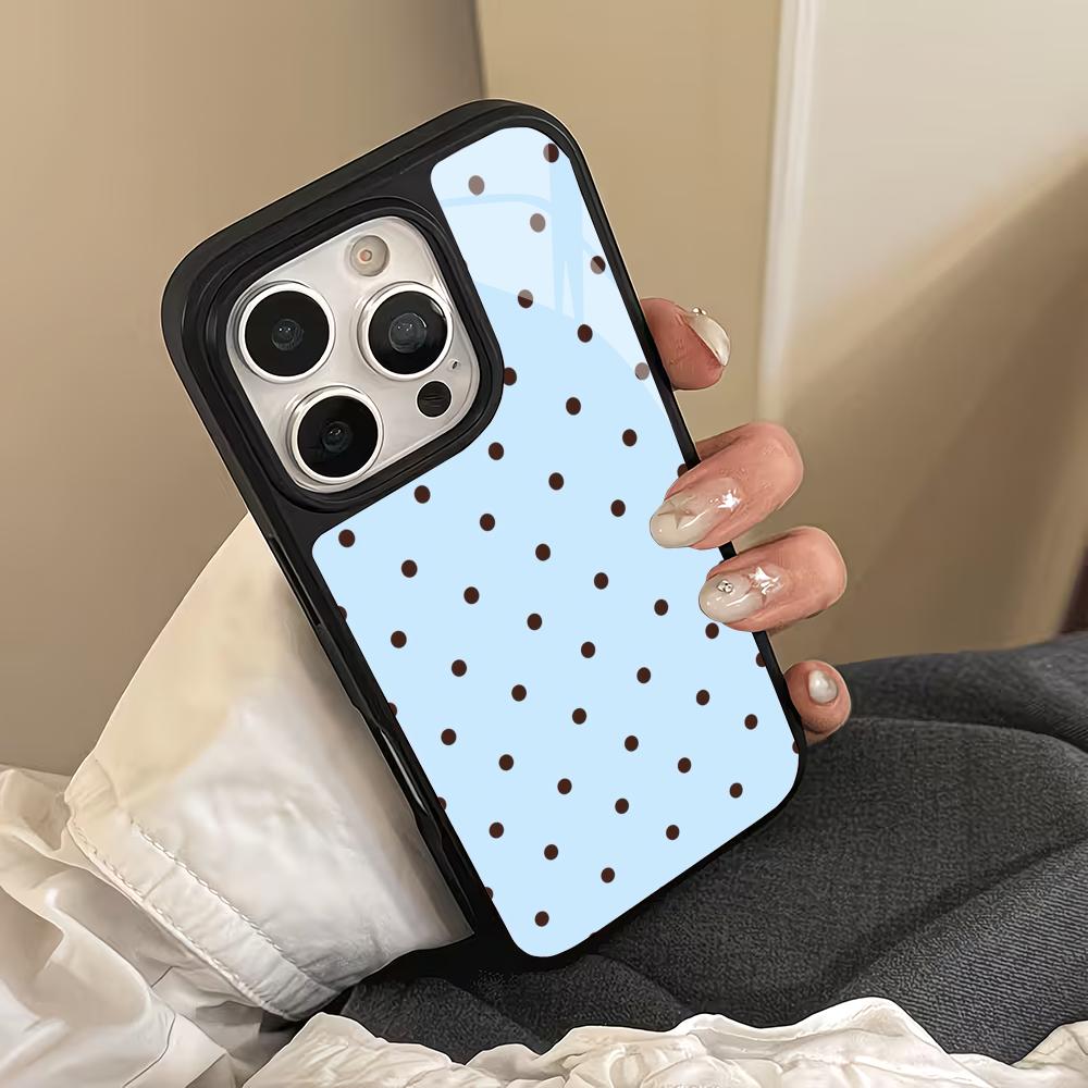 Simple and Stylish Polka Dot Glass Phone Case Suitable for iPhone 17, 16, 15, 14, 13, 12,11Pro/Max/Plus Anti Drop and Shockproof