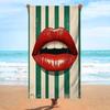 Funny Lips Print Beach Towel Large Quick Dry Pool Towel Summer Swimwear Striped Design Novelty Vacation Beach Accessory Gift