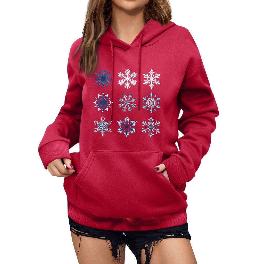 Women's Winter Christmas Printed Pullover Hooded Sweatshirt Fleece Long Sleeve Sweatshirt