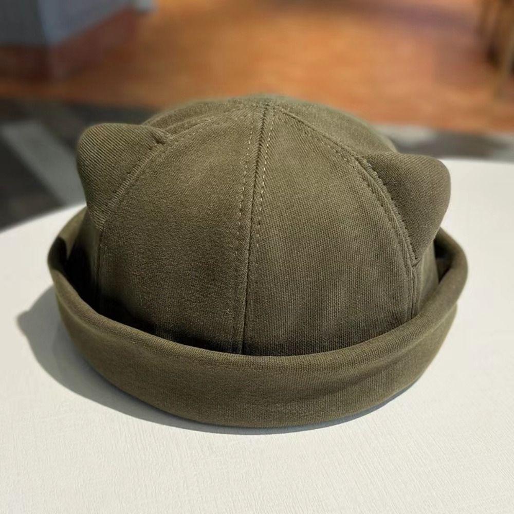 Polyester Melon Skin Cap Wool Brimless Skullies Cap Fashion Cat Ear Beanie Hat  All-match