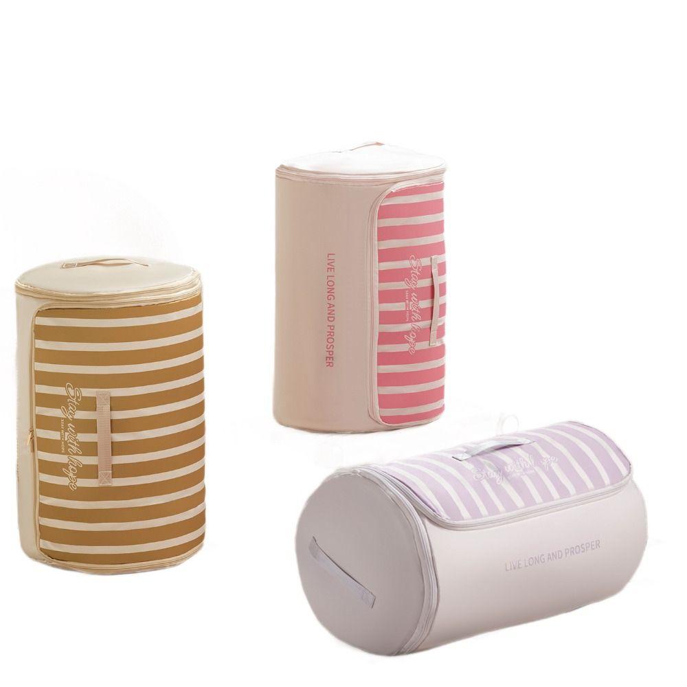 Large Capacity Cylinder Quilt Storage Bag Striped Pattern Luggage Moving Bag Bedroom