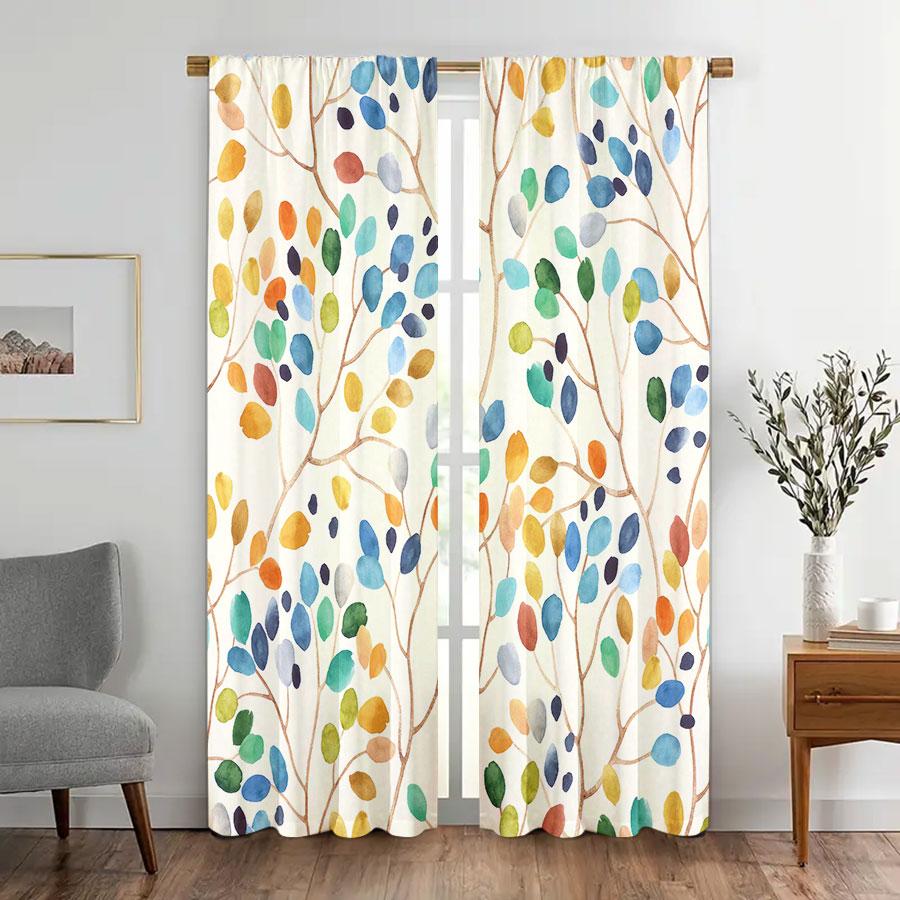 

Semi Sheer Charming Poinsettia Pattern Curtains Romantic Design Polyester Christmas Home Windows Curtain Set Of 2 Made Washable W100*H70(CM)-Grommet top&2PCS