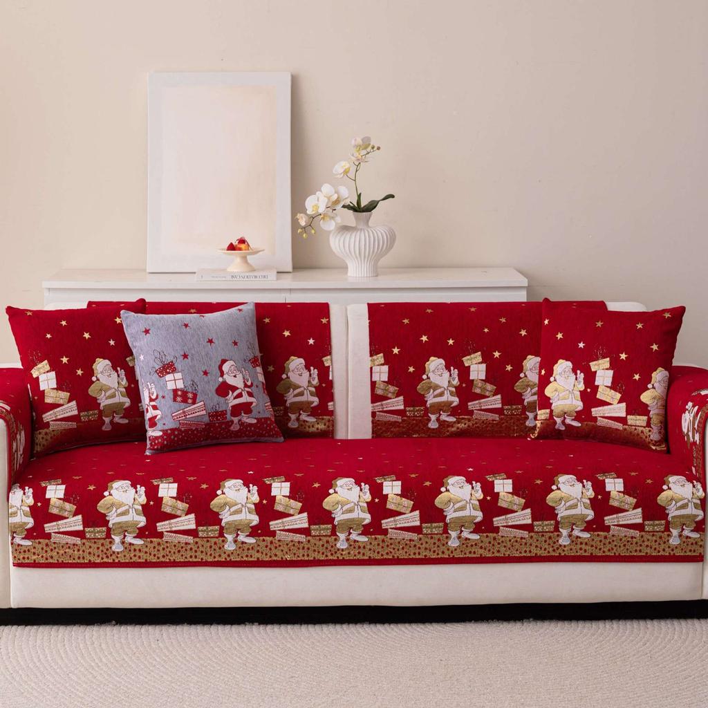 Universal Chenille Christmas Sofa Mat Cover Christmas Tree Deer Pattern Sofa Covers Anti-Slip Fully Covered Sofa Covers Fabric