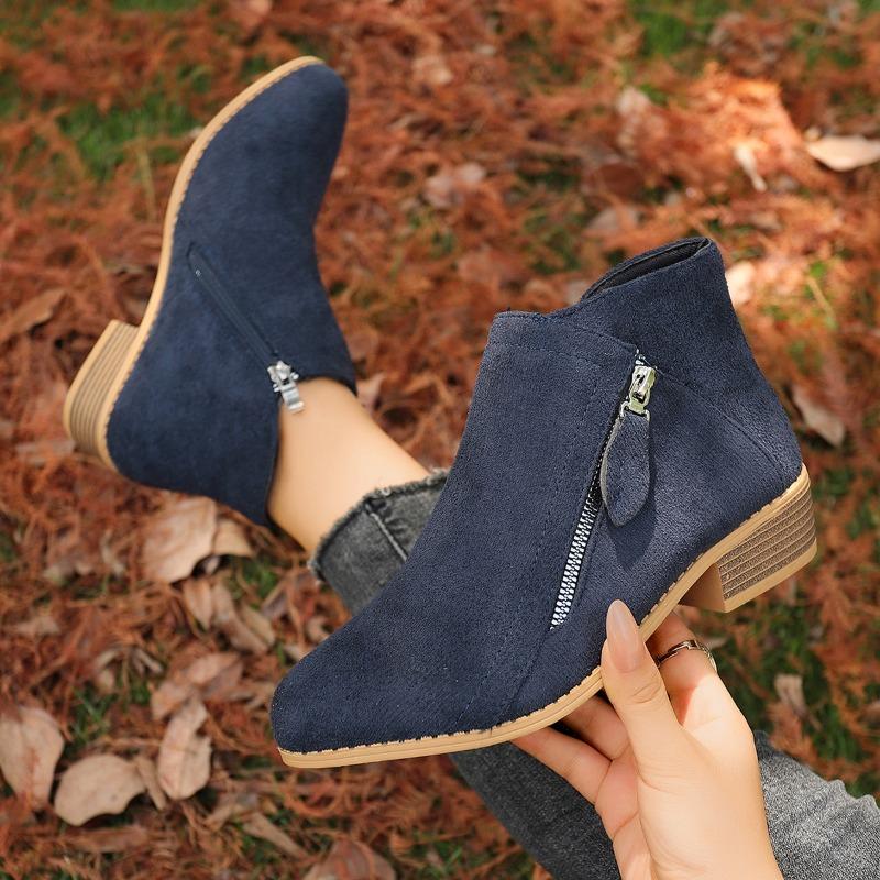 Women's Fall/Winter New Pointed Block Heel Side Zip Large Size Doc Martens