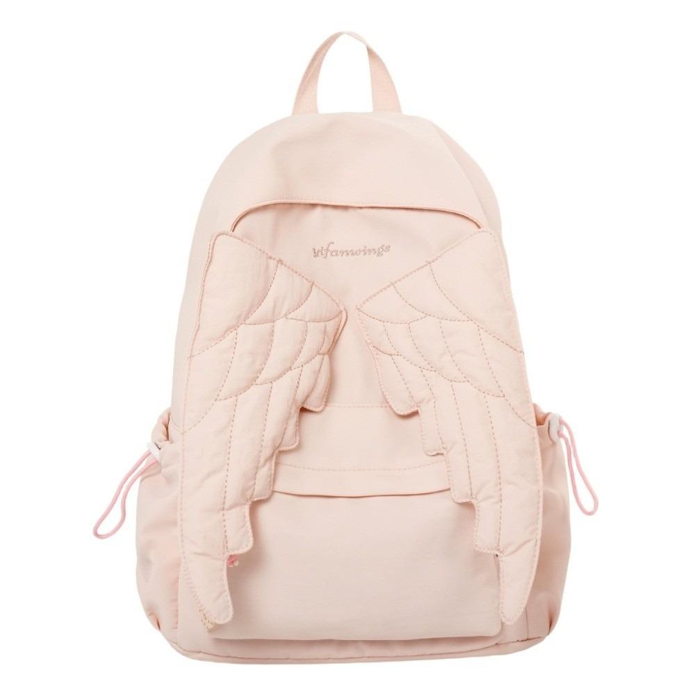 Sac à dos mignon à couleur unie avec ailes Sac à dos Lolita en nylon Style college Style japonais Sac d'école pour étudiants Étudiant rose