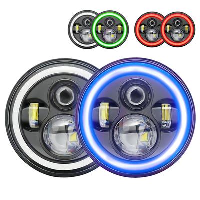 7 Inch Round LED Headlight With Ring Lighting 140W 14000LM High Brightness 3000K-6000K IP67 Waterproof Sealed Headlamps