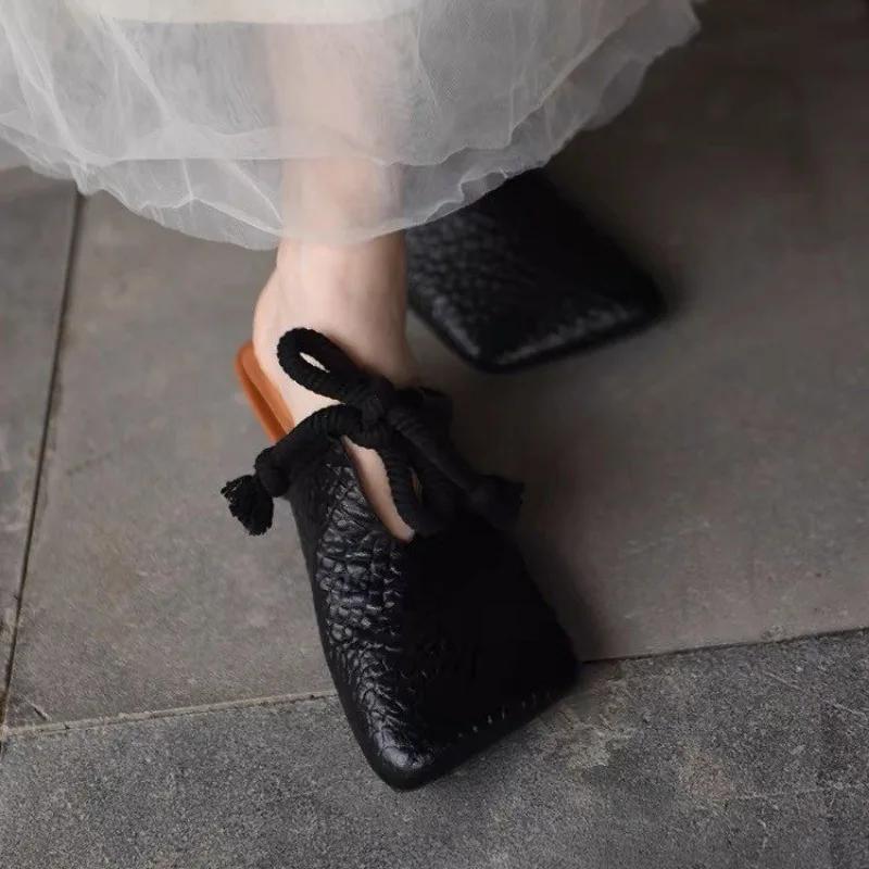 

Балетки с квадратным носком, тапочки, женские дизайнерские мюли, модные повседневные сандалии, лето 2025, с ремешком на пятке, шлепанцы, женские сандалии 35 чёрный