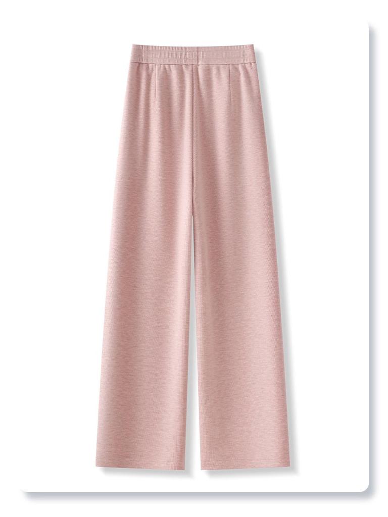 Women's Pink Tweed Wide-Leg Pants, Autumn/Winter 2024 Style, High-Waisted, Draped Straight-Leg, Casual Winter Glutinous Rice Design