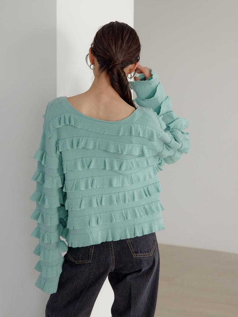 [United Arrows Green Label Relaxing] EMMEL REFINES>EM Tiered Mini Frill 2-Way Cardigan 66281000001 0300 OFF WHITE(03) FREE