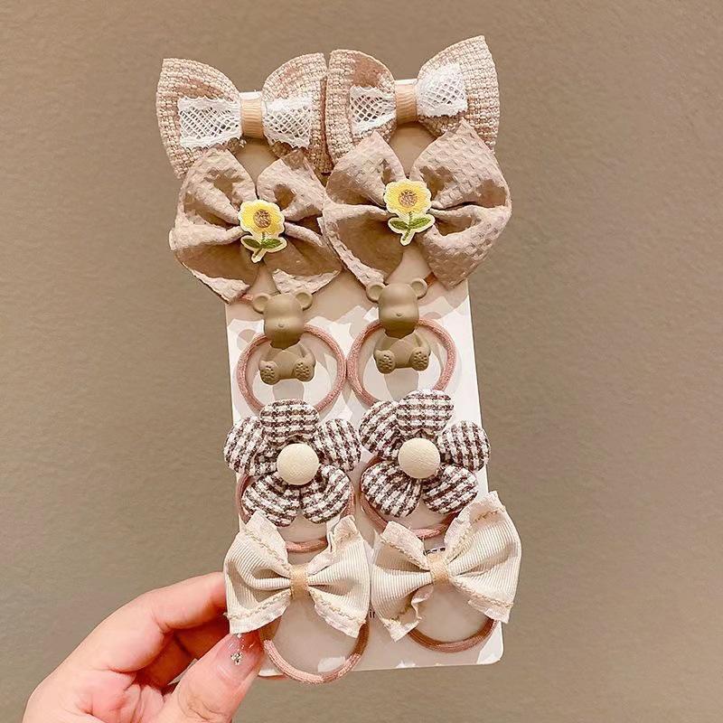 Milk Coffee Color Bow Hair Ties - No Damage Elastic Bands for Little Girls