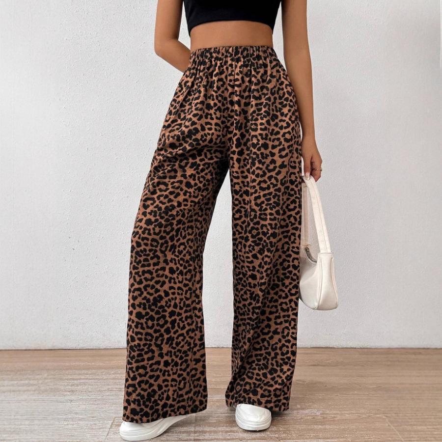 

Новинка Жіночі Осінні Модні Штани Вільного Крою з Леопардовим Принтом та Еластичною Талією XXL