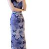 French seaside vacation purple butterfly floral suspender dress children summer sexy waist slim skirt