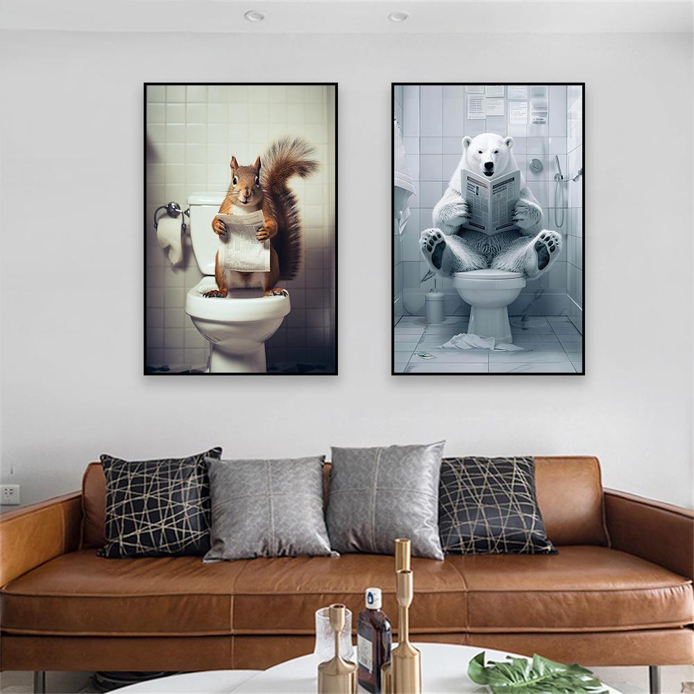 Lustige Nette Tierkunst Poster Tier Hund Katze Wandkunst Drucke Lustige Badezimmer Wanddekoration Leinwandbild Moderne Toiletten Dekoration