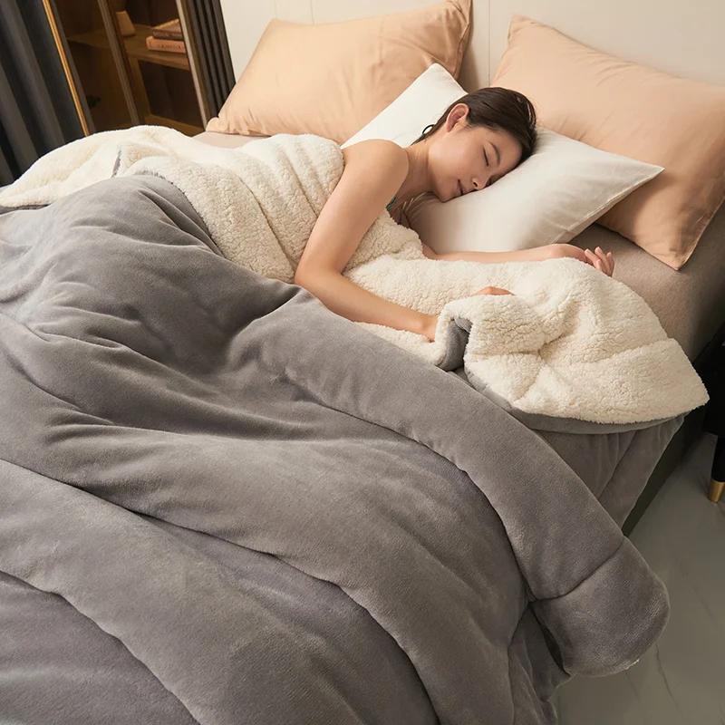 Plush Thick Warm Winter Blanket Double Layer Milk Fleece Flannel Soft Bed Blankets for Sofa Single Couple Flurry Bedspread
