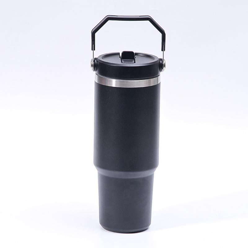 

30 унцій Ізольована чашка для льоду з нержавіючої сталі з ручкою та соломинкою, Портативна для автомобіля 20oz (600ml) чорний