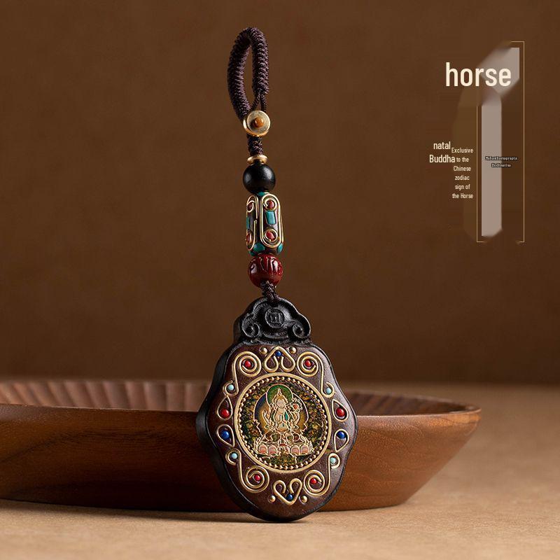 Ebony Nepal Eight Guardian Gods Keychain Pendant - Retro Buddha Jewelry Gift for Men and Women