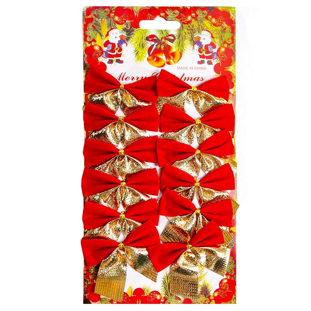 12pcs/pack Christmas Decorations Flocking Gold Red Christmas Bow Christmas Tree Wreath Pendant