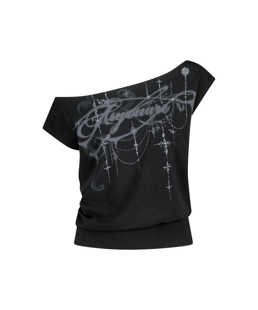 Aejeuyua Kitsch Dolman Off-Shoulder Tee Black