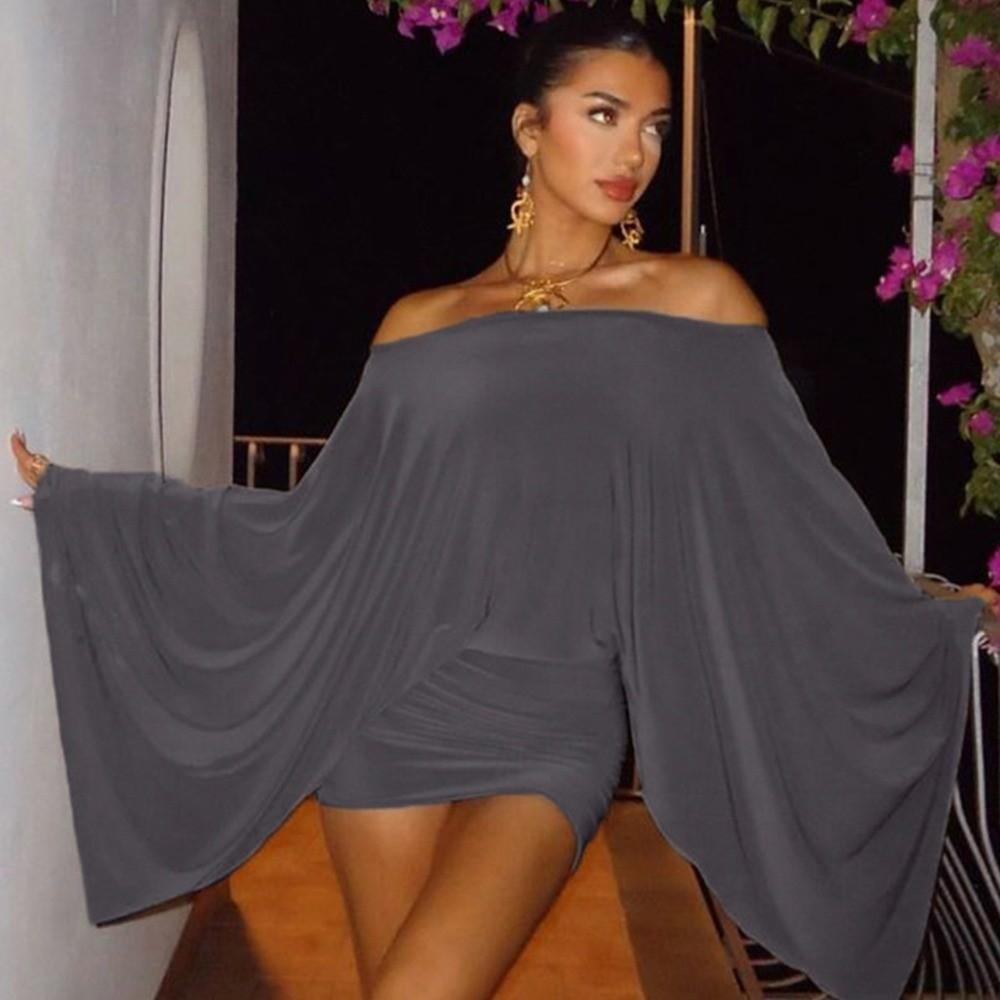 Sexy Bodycon Dress Slim Fit Batwing Sleeve Dress Sweet Off Shoulder Dress Party Clubwear