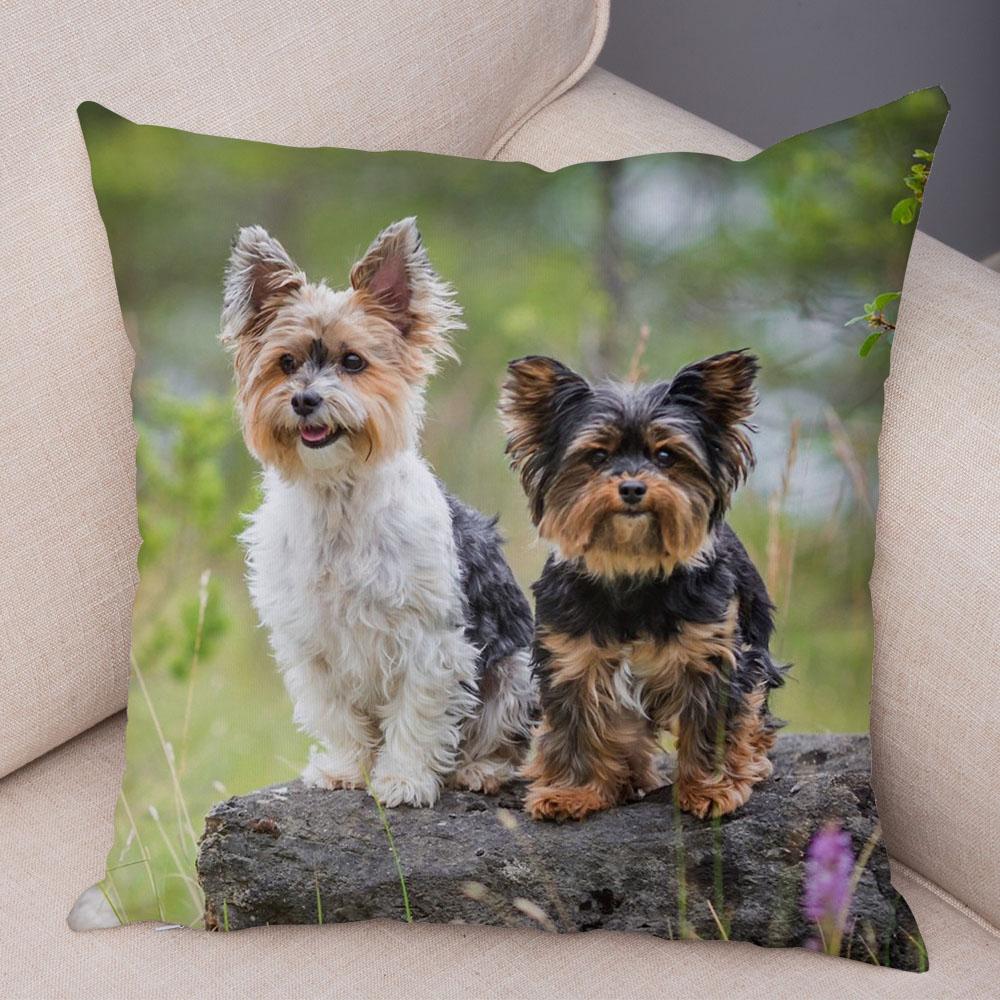Cute Pet Animal Cushion Cover MINI Yorkshire Dog Polyester Pillowcase Decorative  Print  for Sofa Home Ca