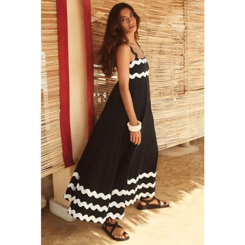 VEZFAA Women's Fashion Summer Spring Flower Pattern Print Sleeveless Suspenders High Waist Casual Dresses