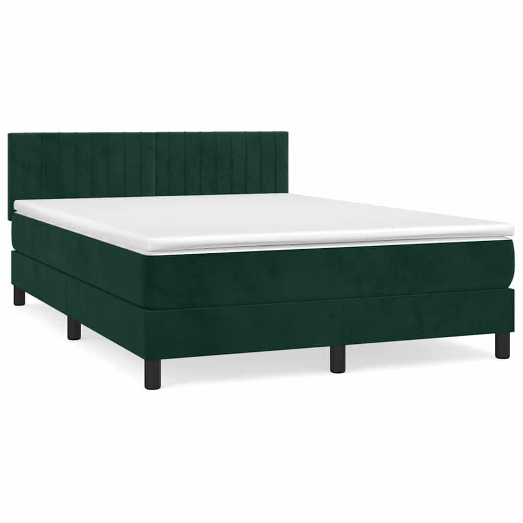 Box Spring Bed with Mattress Dark Green 140 x 190 cm Velvet