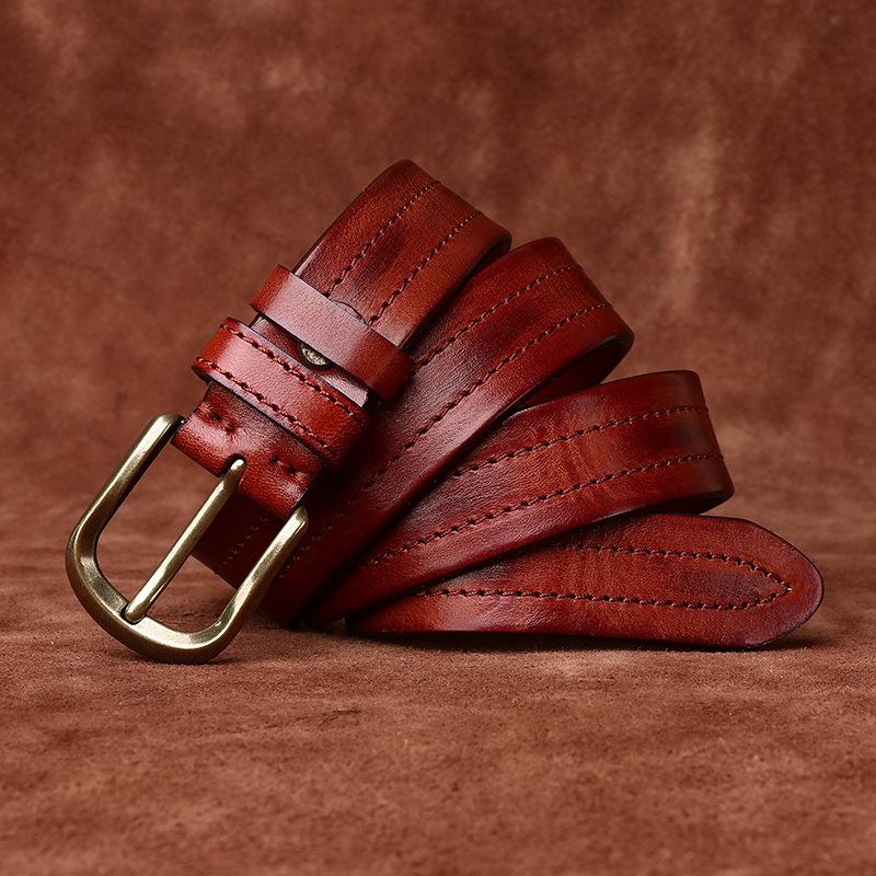 Men's Belt Retro Rub Colored Distressed Genuine Cattlehide Leather Surface Casual Denim Overalls Belt