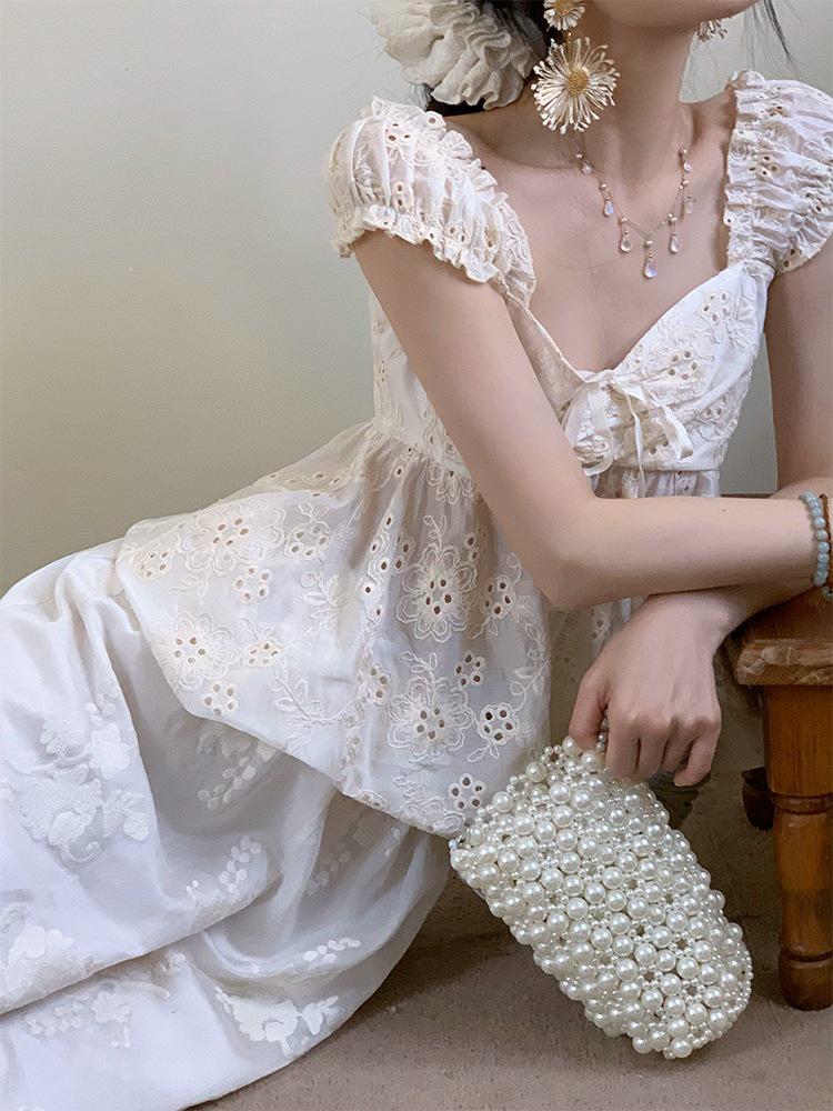 

WalkinDark Tencel Set: Southern France Holiday Camisole Top + Embroidered Wide-Leg Pants Large
