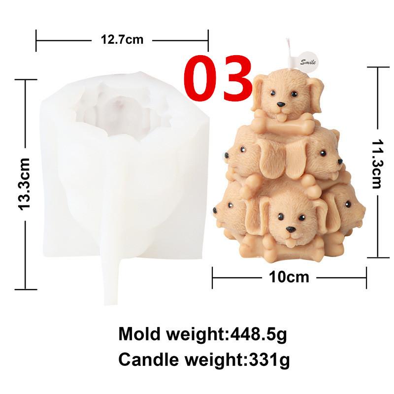 Animal Tower Candle Silicone Molds DIY 3D Frog Bear Dog Cat Rabbit Puppy Bunny Kitten Pile Soap Plaster Mold Pet Decor