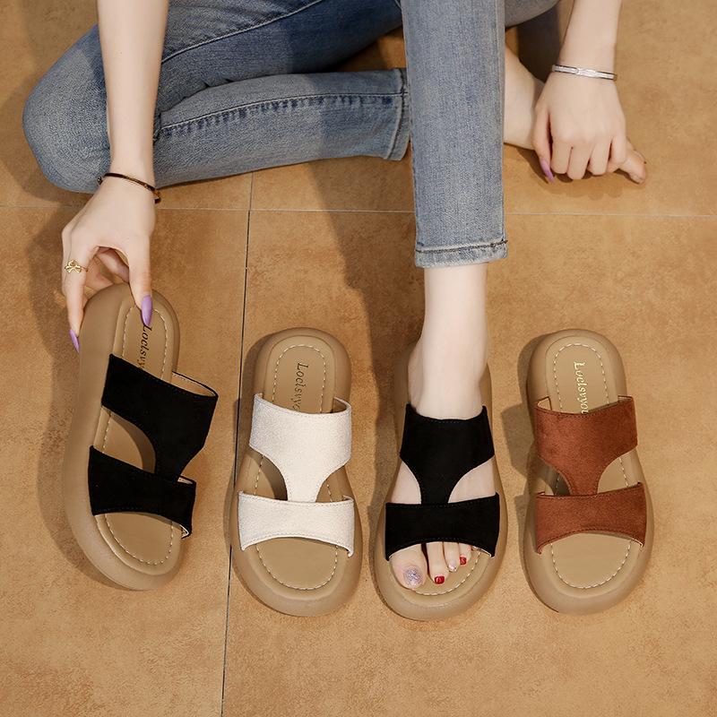 2025 Summer New Fashion Versatile French Niche Soft Bottom Fairy Style Temperament Round Head Open Toe Cool Slippers Woman