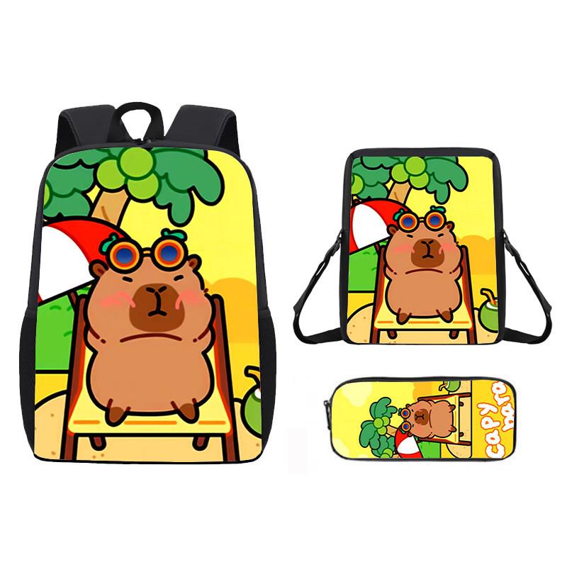 Cartoon Capybara Pattern Backpack Shoulder Bag Pencil Case Three Piece Set