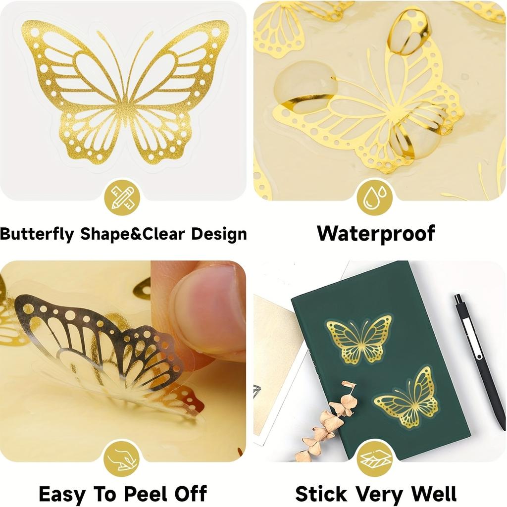 500pcs Golden Foil Butterfly Stickers - Self-Adhesive Envelope Sealing Labels, Perfect for Gift Cards, Birthday Parties & Handmade Crafts