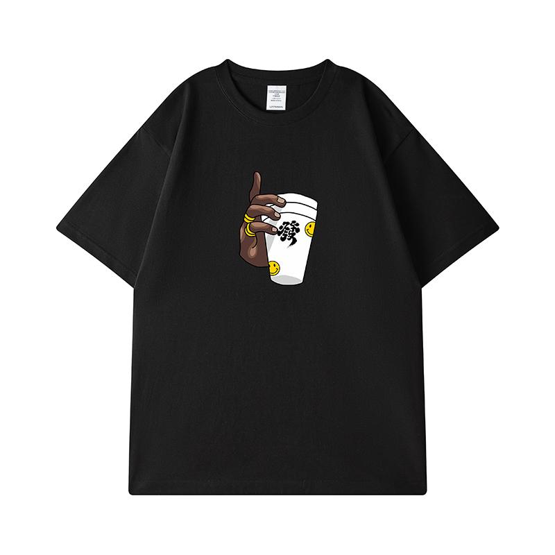 National Tide Spoof Fun New Year Fortune Print Hip Hop Fashion Brand T-shirt Men's Ins Trend 100% Cotton Loose Short Sleeves